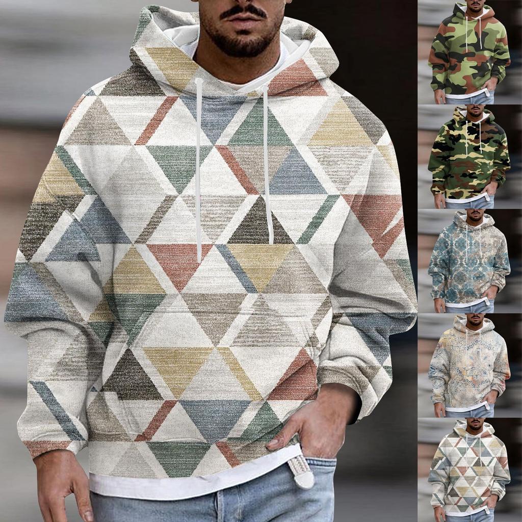 Men's Print Plush Warm Coat Fleece Sweater Casual Coat Pocket Sweater Autumn Winter Coat