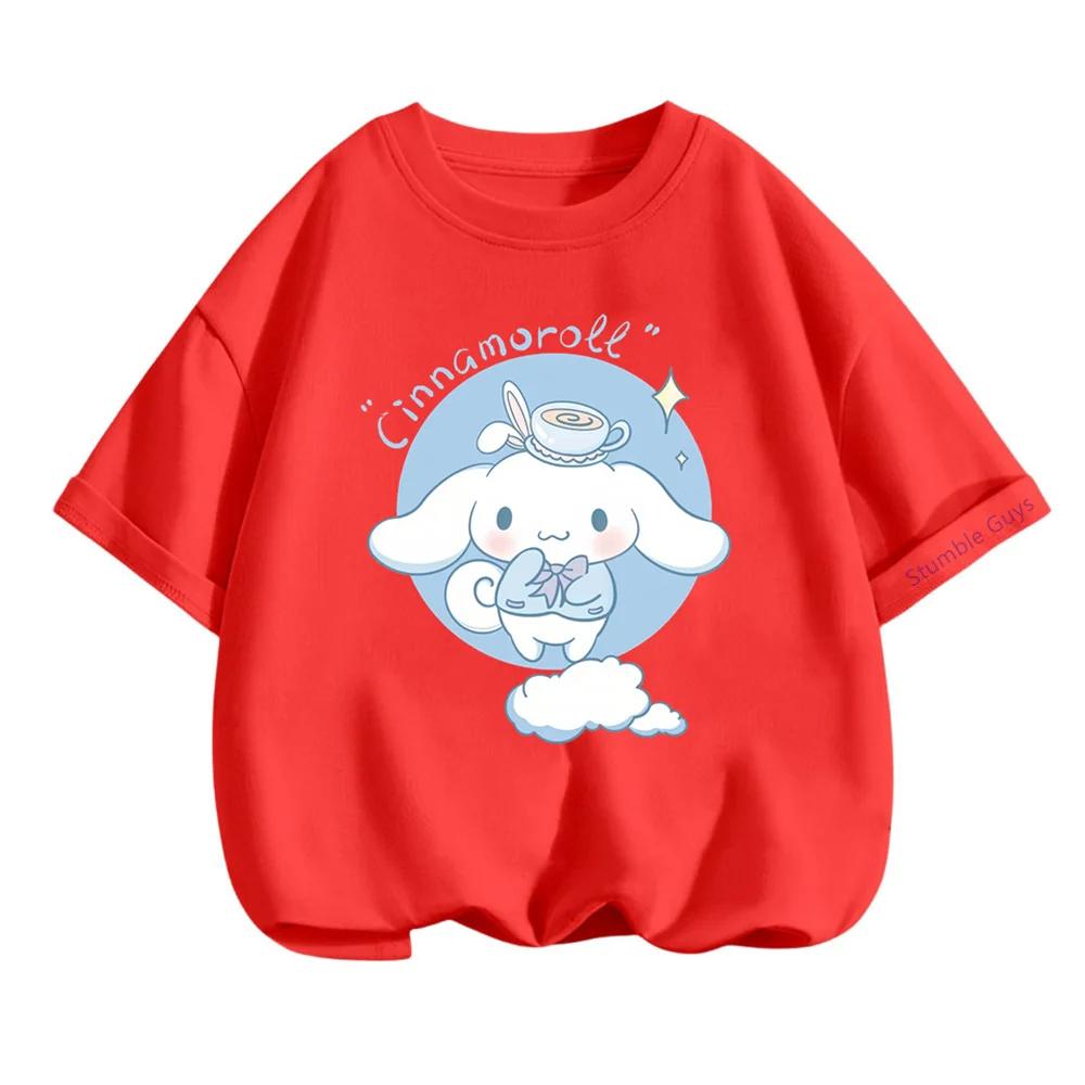Летняя повседневная футболка Sanrio Cinnamoroll для детей, мальчиков и девочек, с мультяшным принтом