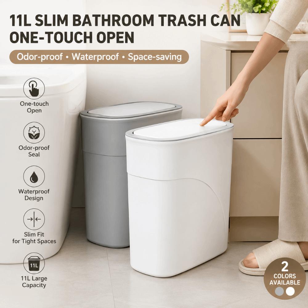 Odor-Free 11L Bathroom Trash Can with Lid Living Room Dustbin Kitchen Toilet