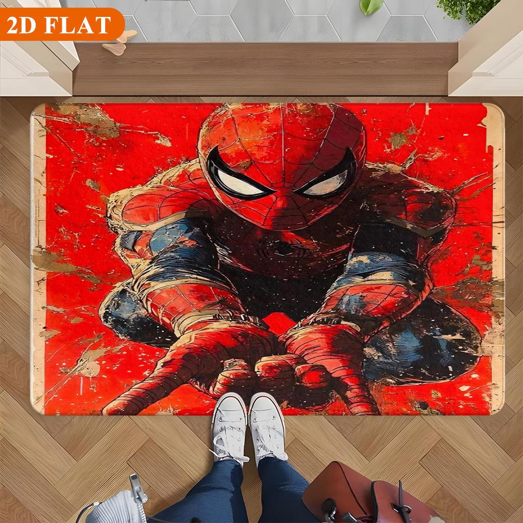 Bath Mat 1pc, Spiderman Shoots Web_1, MARVEL Flannel Rectangular Mat, Bathroom Non-slip Entrance Mat, Fun Door Decoration Mat,