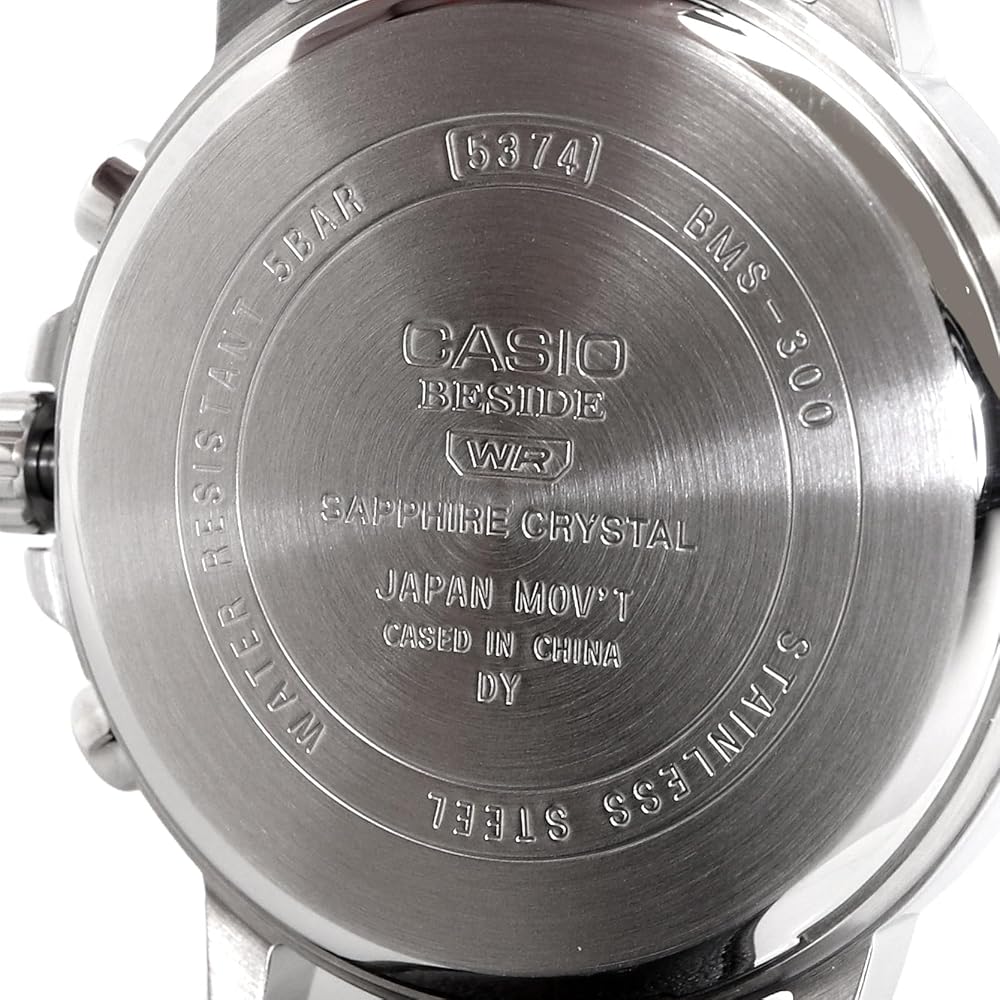 Мужские кварцевые часы Casio Beside Сапфировое стекло Ремешок из нержавеющей стали 24-часовой формат отображения Черный BMS-300D-1AV