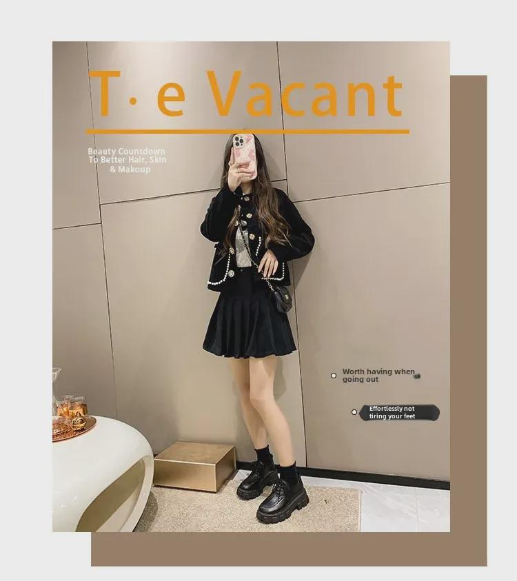 2023 Spring/Summer Women's British Style Platform Leather Loafers: Round Toe, Thick Sole, Lace-up, Casual JK