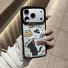 Чехол для телефона Graffiti Black Cat Apple 17ProMax, Черная рамка, Большое отверстие, Жесткий корпус, Совместим с 15, 14, 16Pro и 13.