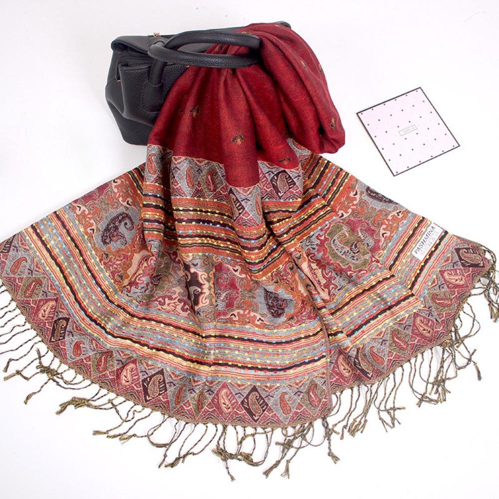 with Tassel Print Headscarf Long Shawls and Wraps Retro Fringed Scarves
