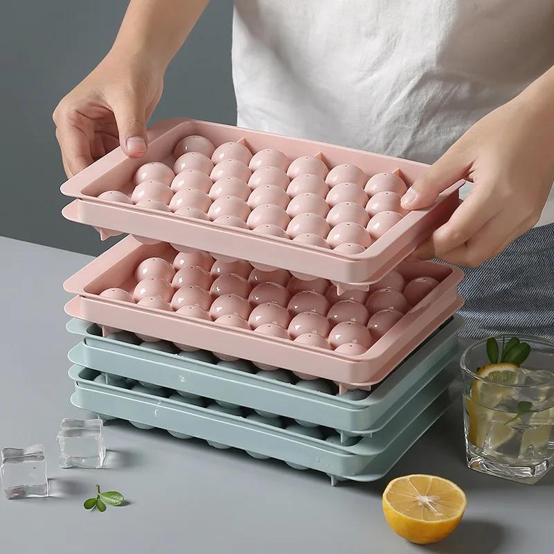 3D круглый лоток для кубиков льда с крышкой, пластиковая форма для льда в ромбовидном стиле, сферические формы для холодильника «сделай сам», машина для приготовления ледяных шаров, кухонные инструменты