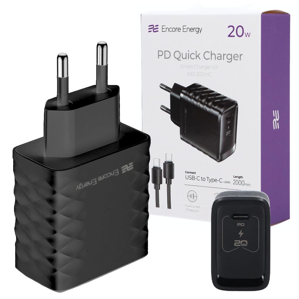 New 20W USB-C QC PD Wall Charger + 200cm USB-C Cable Encore Energy MD-202mC