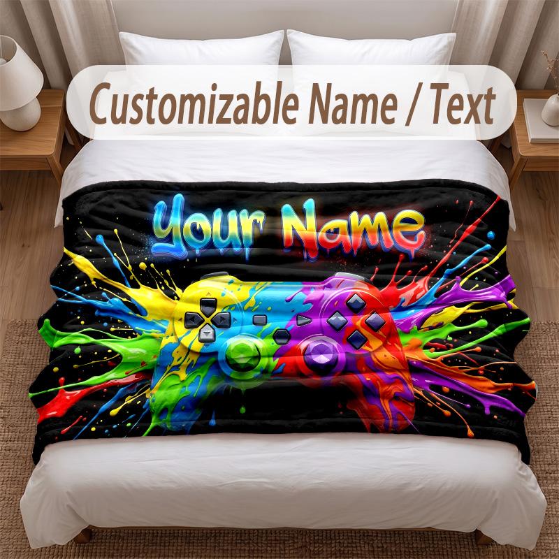 Game Controller Theme Soft Blanket Personalized Custom Name Text Print Warm Blanket Home Sofa Bedroom Decor