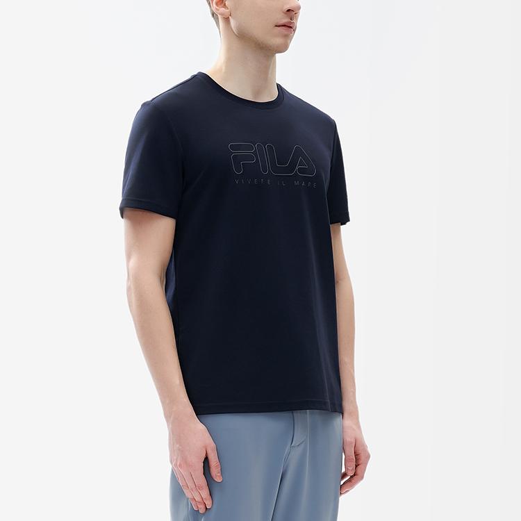Fila Однотонная футболка с принтом логотипа-буквы, повседневная спортивная трикотажная футболка с коротким рукавом, мужские топы, легендарно-синий F11M227109FNV