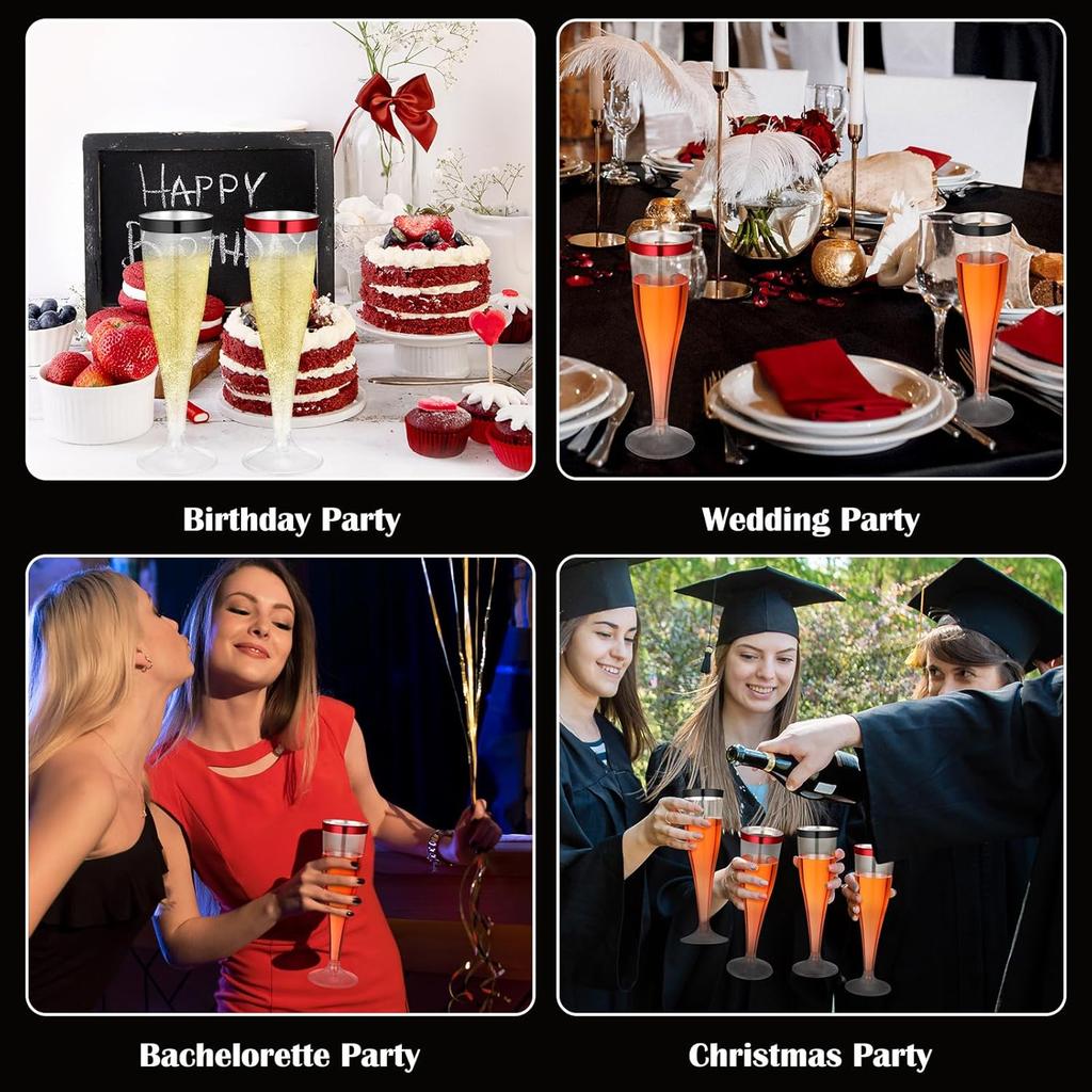 36 Pcs Clear Plastic Champagne Flutes 4.5 oz Disposable Toasting Glasses for Wedding, Christmas, Halloween, Birthday Party (Blac