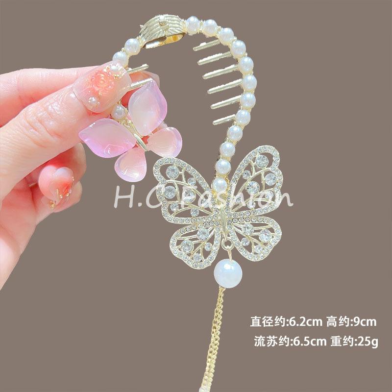 Vintage Lily of the Valley Tassel Hair Claw - Chinese Style Hair Clip for Bun & Half-Up Updo, Elegant Women's Hair Accessory