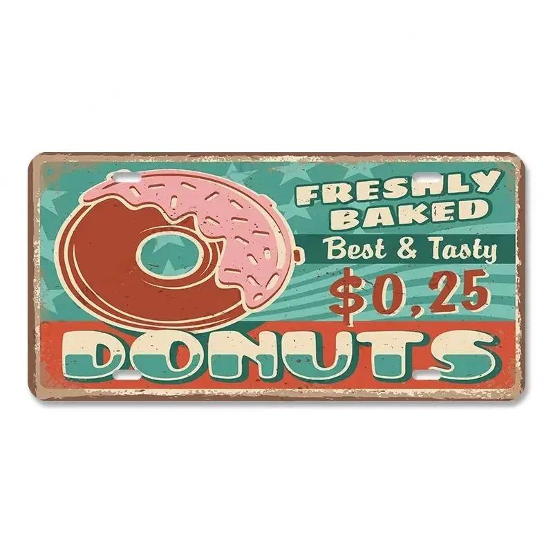 Vintage Delicious Foods Plate Metal Aluminum Sign Pizza Hot Roll Sandwich Donuts Metal Poster Home Cafe Restaurant Wall Decor