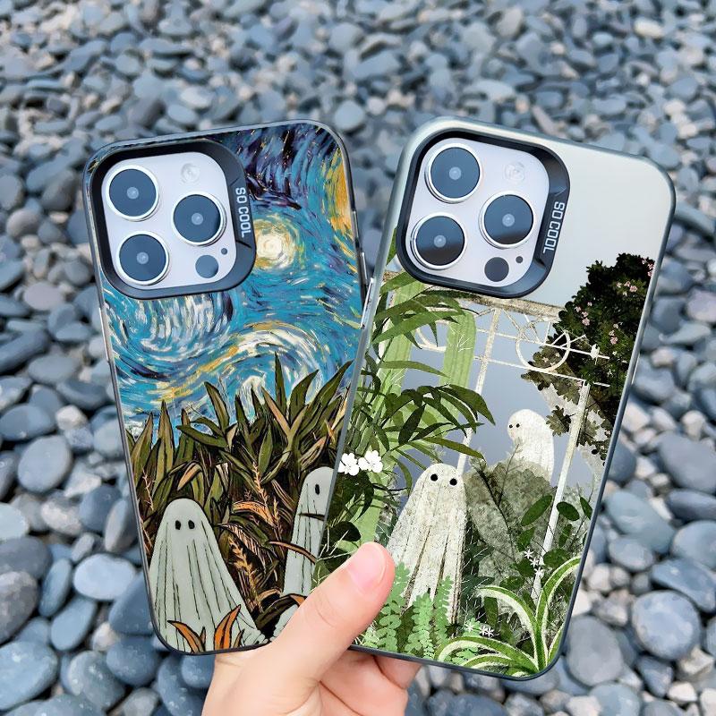 Чехол для iPhone 13 Mini 12 Pro Max 15 14 11 16 Pro Max Plus Эстетичный Милый Призрачный Арт Ударопрочный Матовый Лазерный Задние Крышки