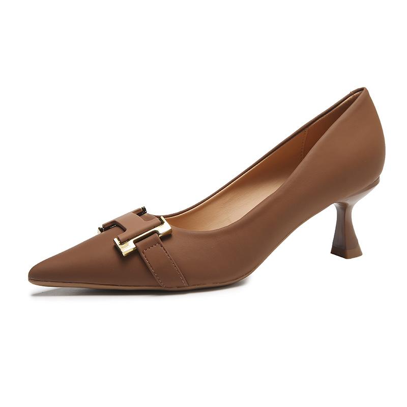 Весенне-осенние женские элегантные туфли на высоком каблуке-шпильке с острым носком и металлической пряжкой, элегантные банкетные туфли, размер 34-39