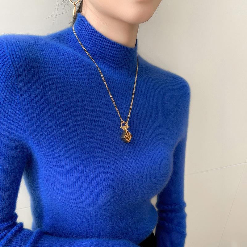 Women's Seamless Cashmere Half-High Neck Slim-Fit Sweater - Versatile Autumn/Winter Knitwear Base Layer