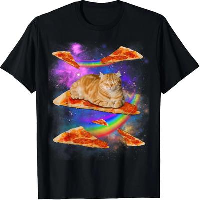 Смешная Кошка-Галактика в Космосе Кошка Ест Пиццу Футболка