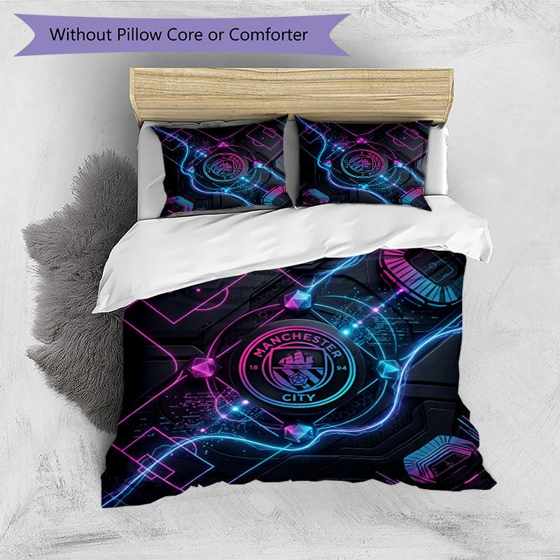 Manchester City Pattern Printed 3PCS Bedding Set Soft Skin-Friendly Washable Duvet Cover & Pillowcases Set All Season Bedroom