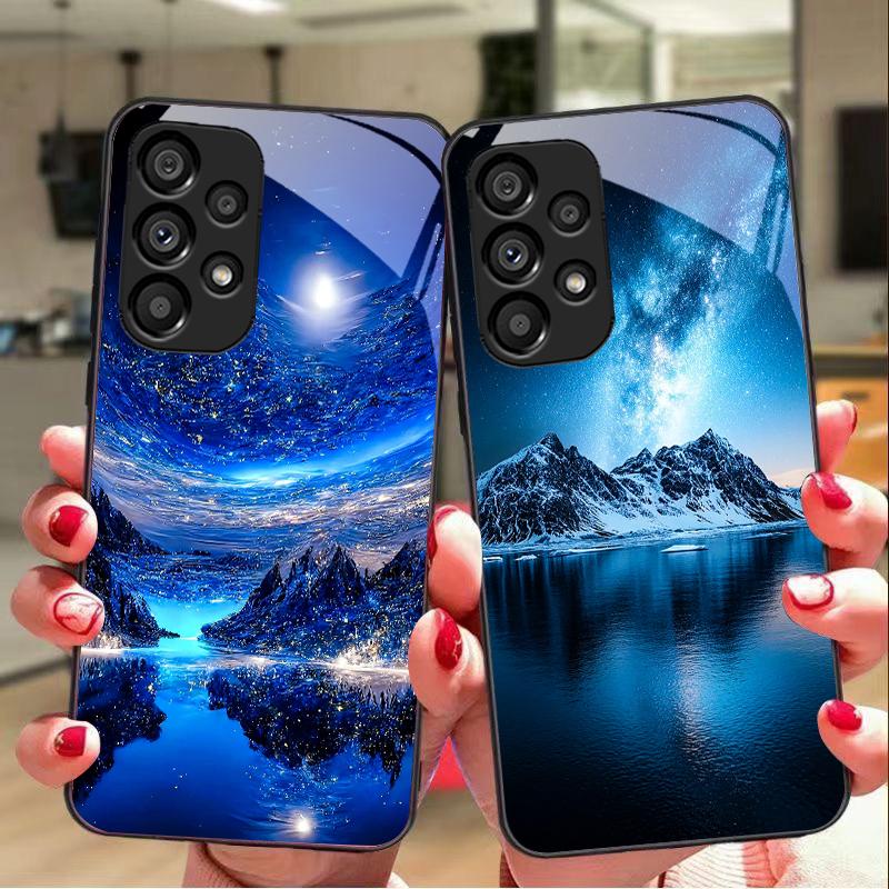 Пирамида Звездное небо Для Samsung Galaxy S10 20 Plus 21 FE 22 23 24 FE 25 Ultra Черный Чехол для телефона из закаленного стекла Жесткий чехол