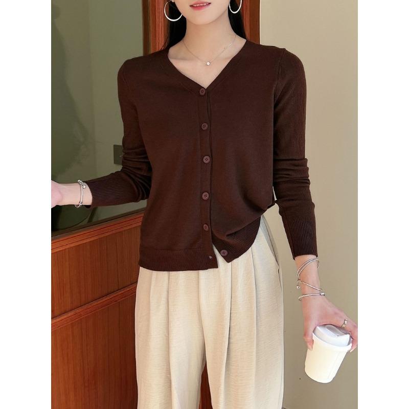 Женский вязаный кардиган с V-образным вырезом, мягкий допаминовый цвет, осенний свитер с длинными рукавами, куртка