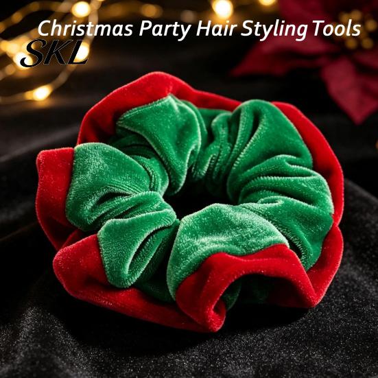 Matte Velvet Hair Scrunchies for Bun Christmas Scrunchies, Soft Elastic Ties Women Girls, Lightweight Red And Green Accessories Contrast Color
