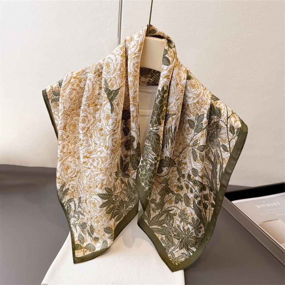 Elegant Thin Printed Square Scarf Flower Printed Silk Scarves Women Head Scarf Summer Accessories