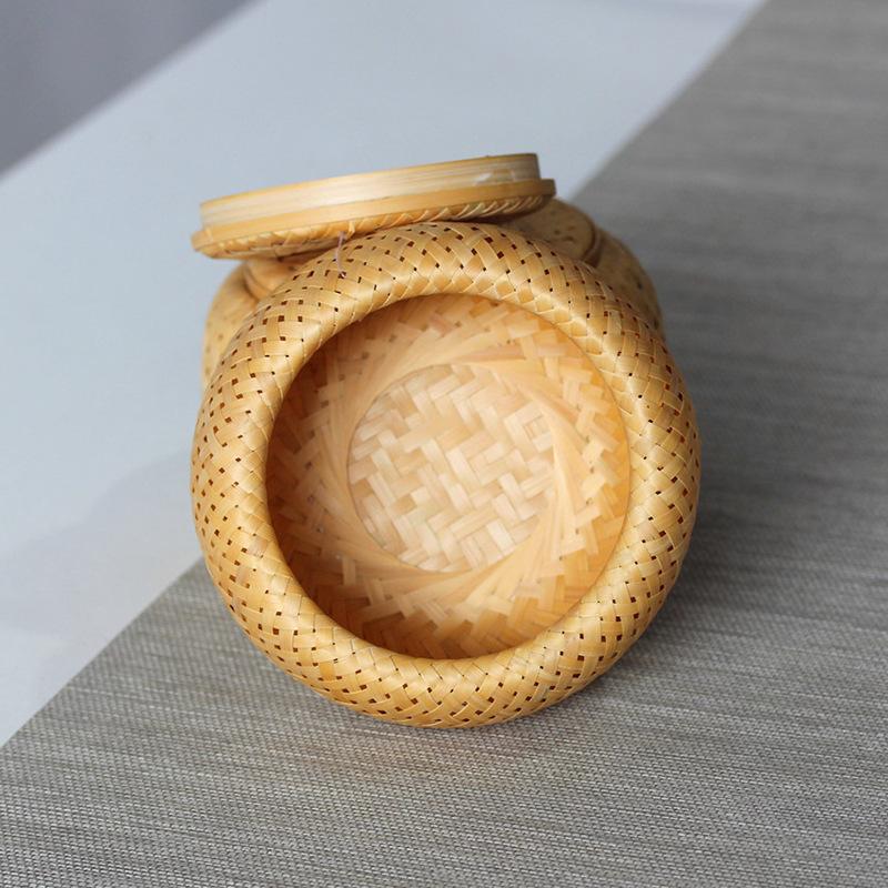 Плетеная из бамбука маленькая корзина, двухслойная полая мини-коробка, упаковочная коробка, плетеная из бамбука, креативный цветочный горшок, бамбуковая плетеная банка для чая