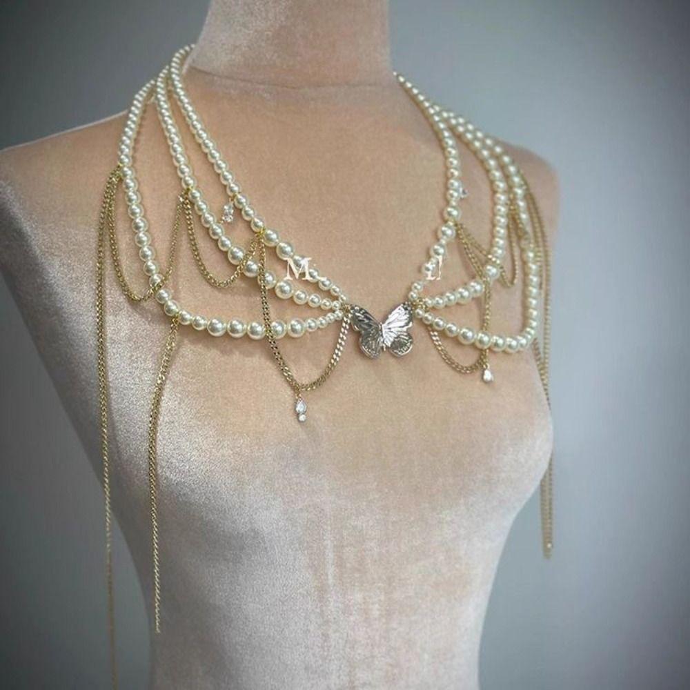 Butterfly Y2k Waistband Elegant Sexy Body Chain Retro Multilayer Pearl Waist Chain Women