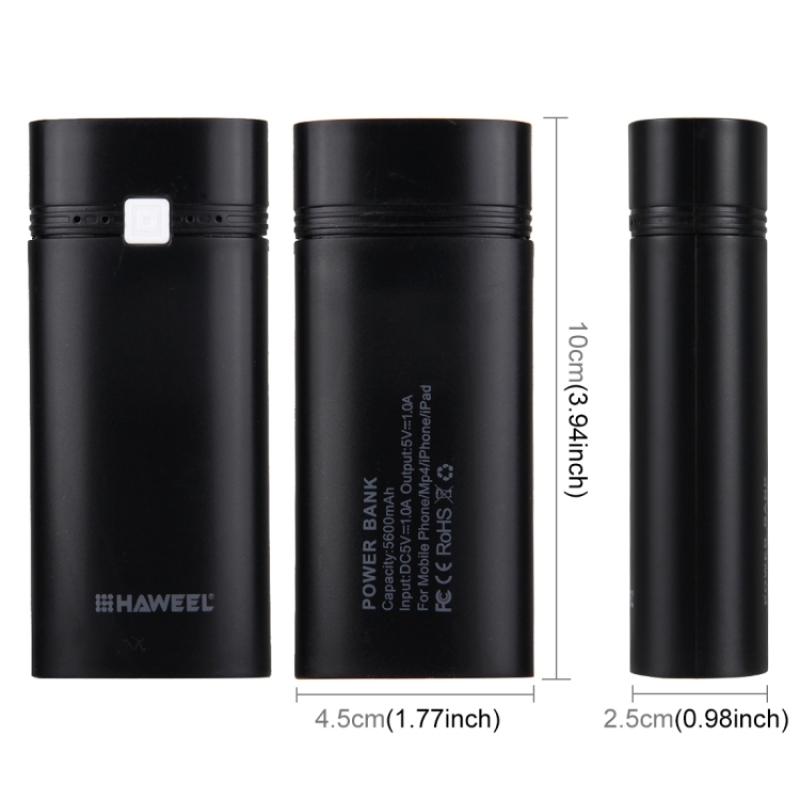 Портативное зарядное устройство HAWEEL 18650 с 2 слотами, USB-выходом и световым индикатором
