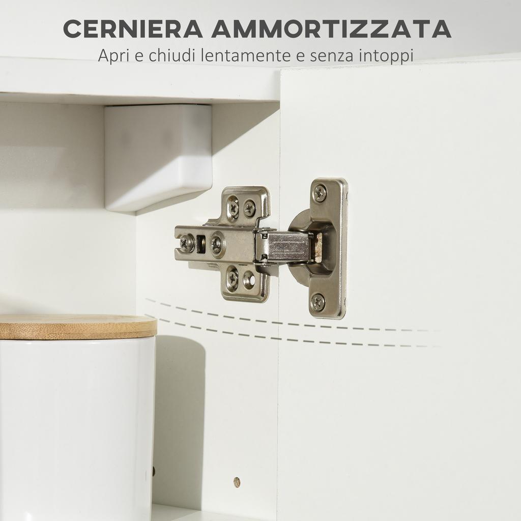 Mirrored Bathroom Cabinet in Chipboard and Glass with 4 Adjustable Shelves and Wall Design, 48x15x45 cm, White