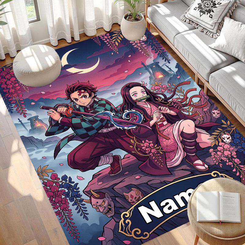 Custom Name Personalized Demon Slayer Print Carpet, Versatile Home Decor Rug, for Playroom, Apartment, Balcony, Entryway, Hallway Gift