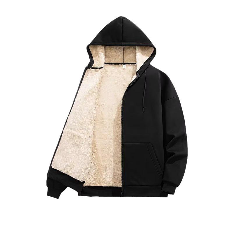 Мужской кардиган с капюшоном: Теплая толстовка из овечьего флиса с хлопковой подкладкой для осени и зимы