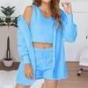 Home Wear Long Sleeved Plush Casual Three Piece Set Jacket Vest Shorts Sports Suit