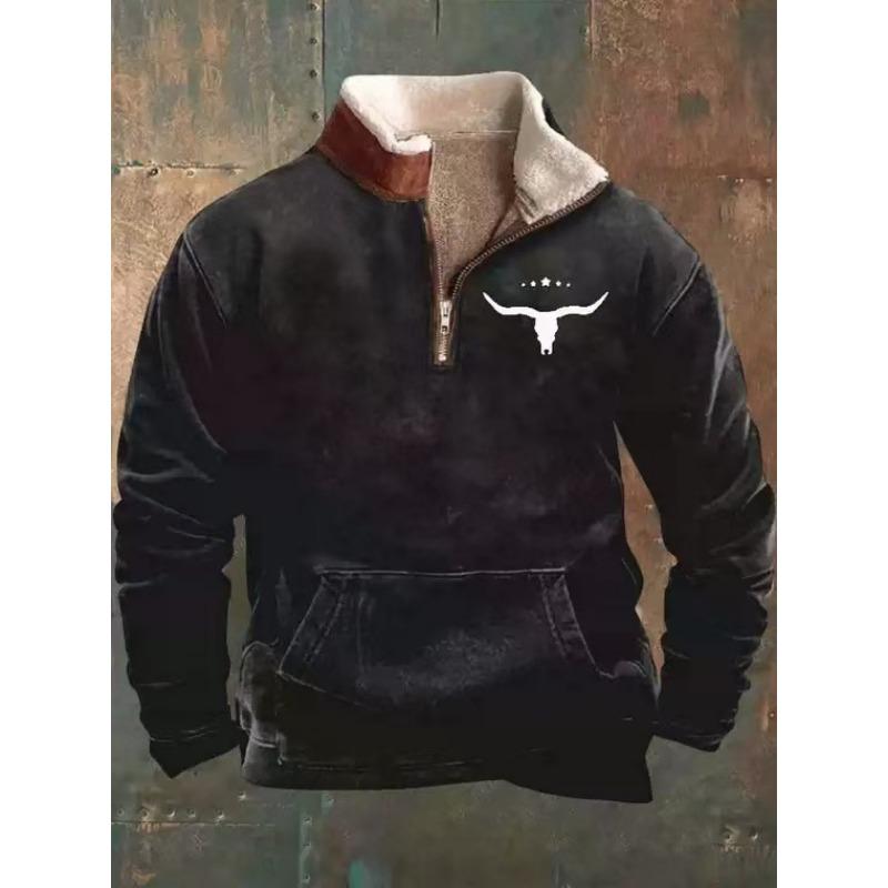 Men S Stand Collar Fleece Lined 3d Printed Long Sleeve Loose Pullover Sweatshirt