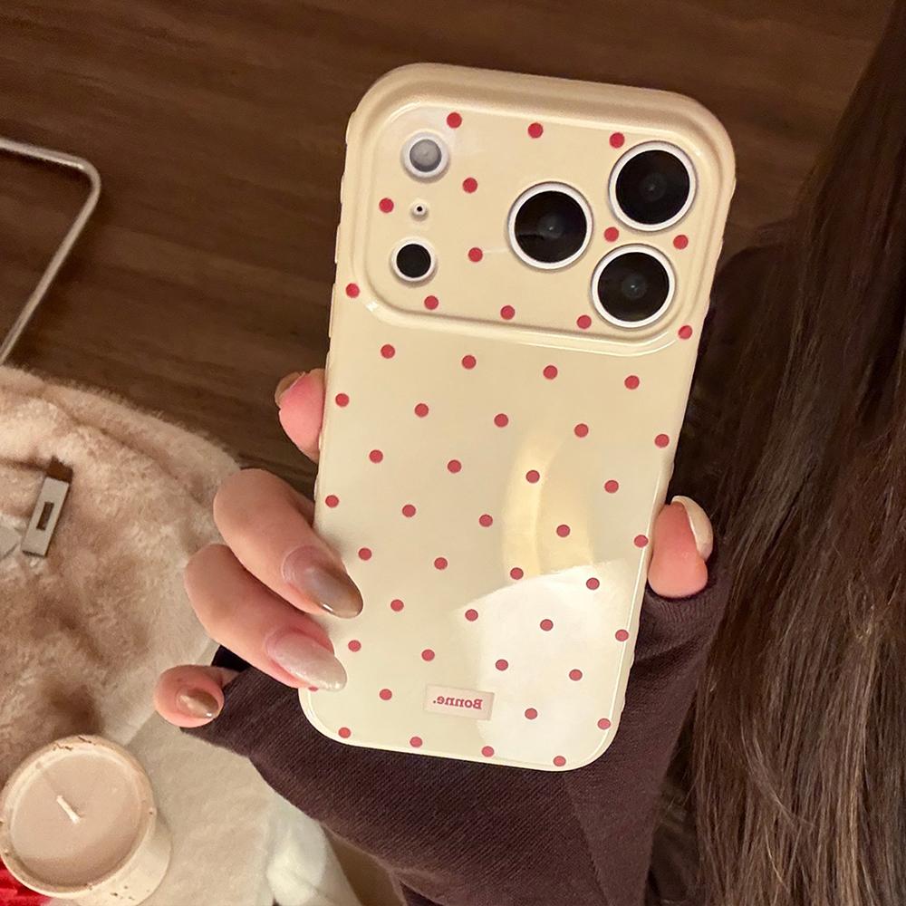Чехол на весь экран с принтом в белую и красную горошек для iPhone 17promax 17pro 13 14 15 16 Pro Max, защитный мягкий чехол