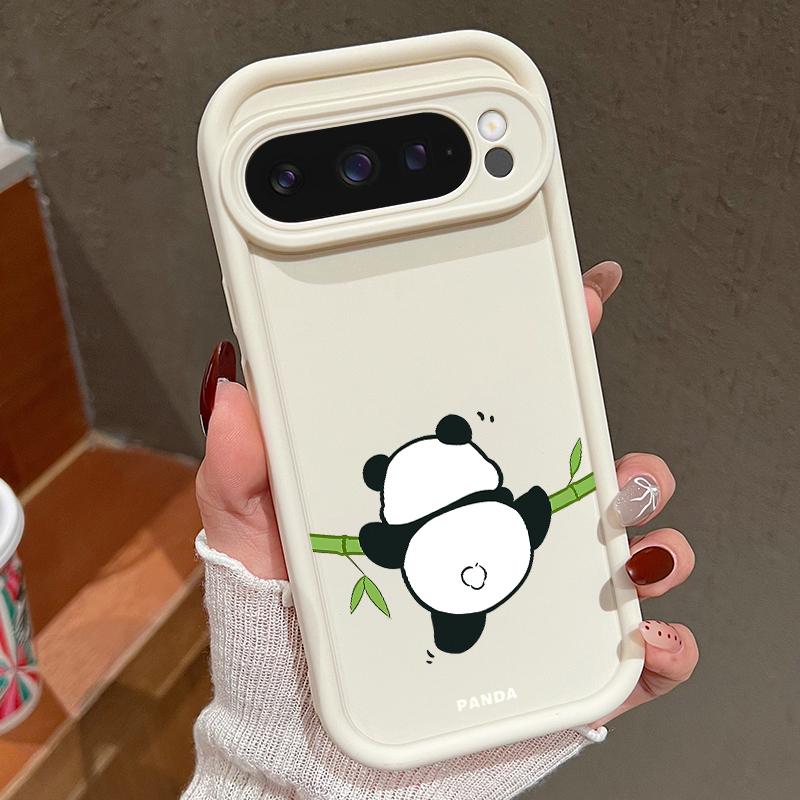 Cartoon Panda Pattern Soft Shockproof Matte Phone Case For Google Pixel 9 Pro XL 8 Pro 8A Lens Protection TPU Bumper Cover