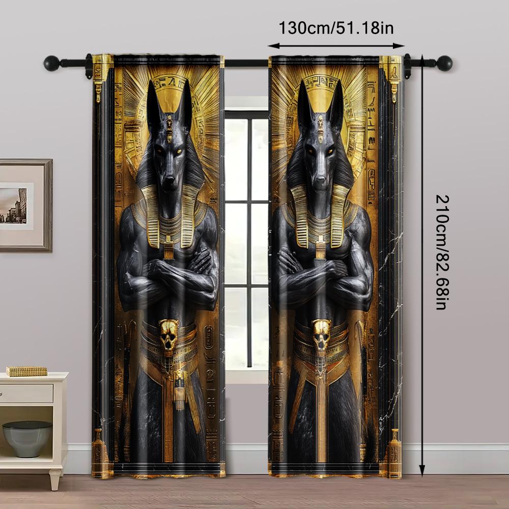 2pcs, Curtains&Window Treatment Inspired by Egypt Anubis Machine Washable (without rod) Stuff Clearance for Bedroom, Living
