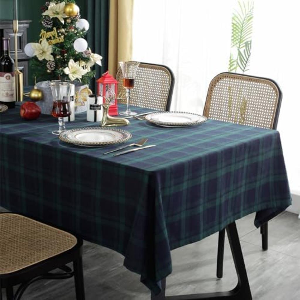 British style checked table cloth blue-green color scheme rectangular table cover cloth Christmas table decorative cloth 55 × 87 inches