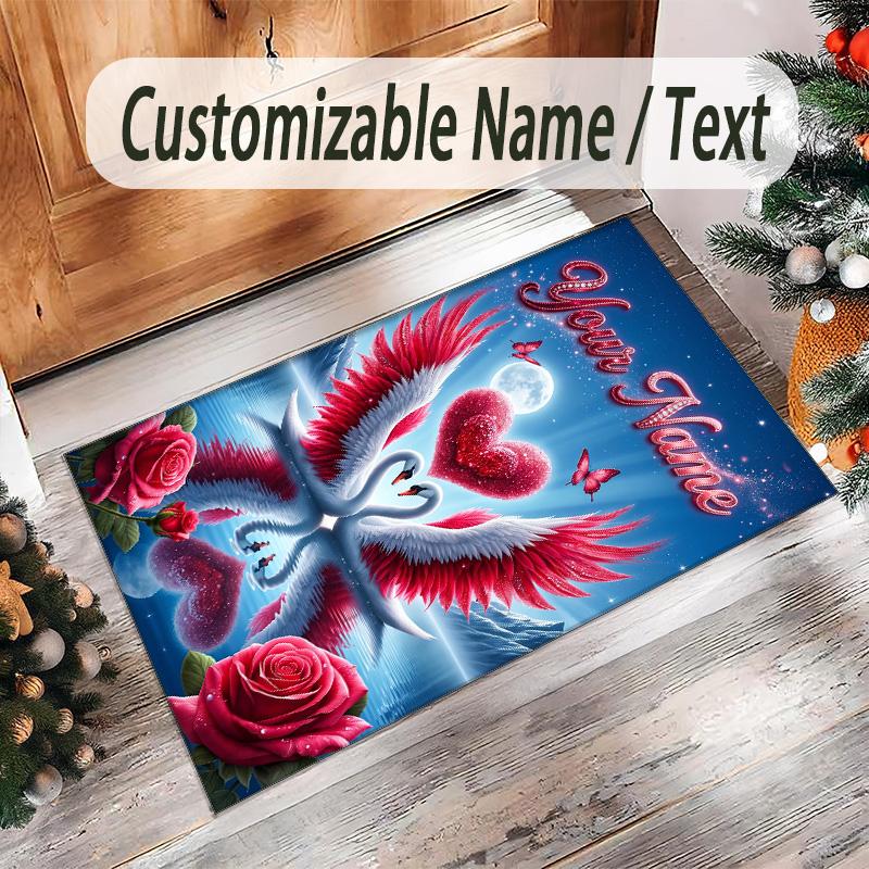 Hearts Theme Crystal Velvet Floor Rug Personalized Custom Name Text Warm Carpet Home Decoration