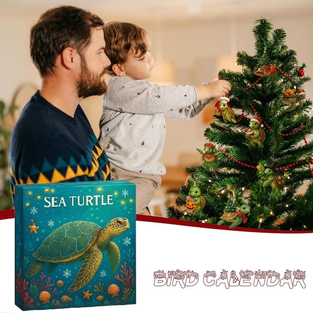 Christmas Sea Turtle Advent Countdown 24 Days 2D Acrylic Decor Sea Turtle Ornament 2025 Countdown Calendar for Holiday Home Car