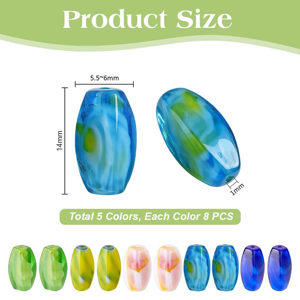 1set 40pcs 5 colors Imitation Glass Beads Faceted Oval Mixed color 14x5.5~6x5.5~6mm Hole: 1mm 8pcs/color
