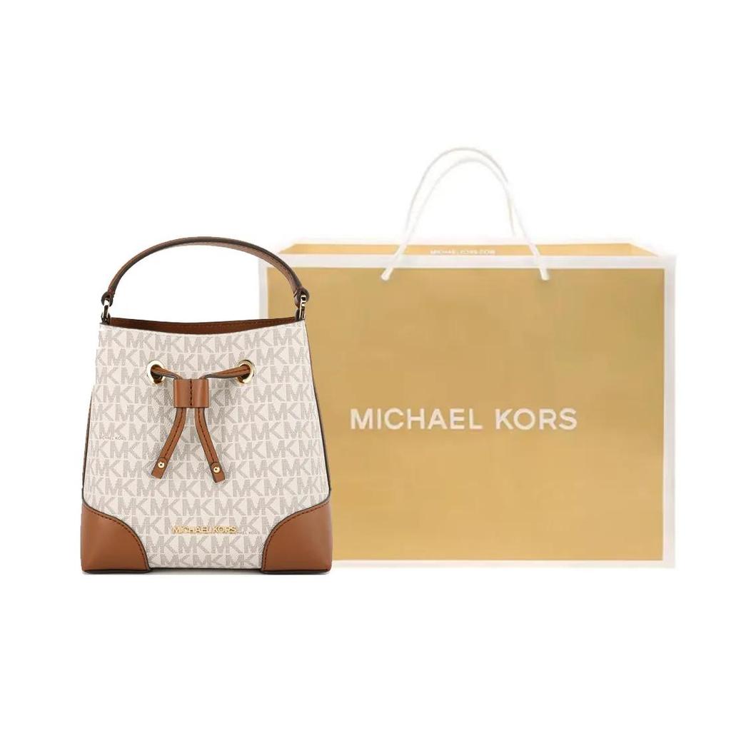 MICHAEL KORS Mercer Coated Canvas Handbag Small Women's White Brown (Unisex) Handbags 35F2GM9M1B VANILLA