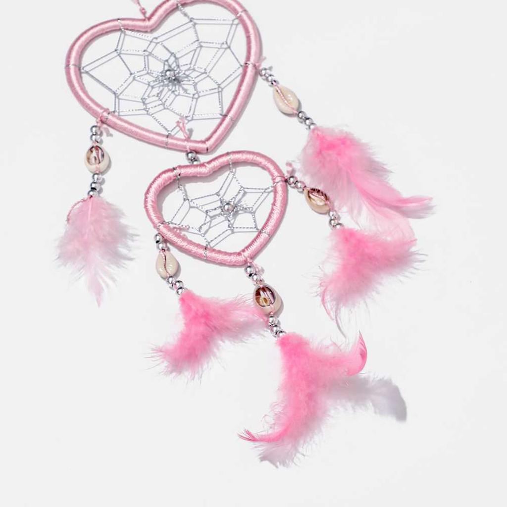 Pink Feather Dreamcatcher Love Wall Hanging Room Decor Handmade Aesthetic Retro Dream Catcher Wind Chime Ornament