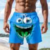 Funny Cartoon Face Print Mens Beach Shorts  Breathable Drawstring Elastic Waist Social Media Viral Style Casaul Trunks