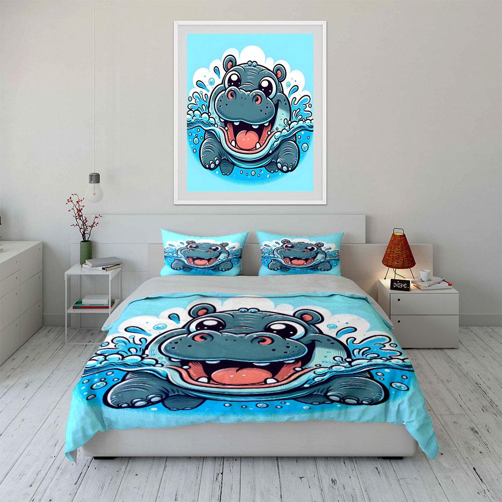 "Playful splashing hippo delight" Bedding sets Duvet covers Pillowcases(1* Duvet Cover 2* Pillowcases without duvet insert)