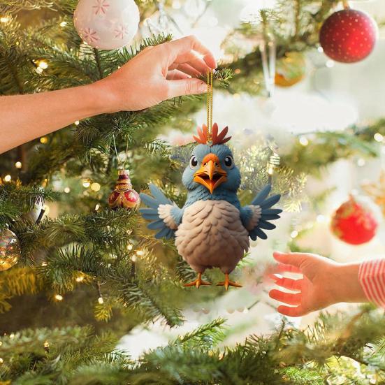 Рождественская елка, украшение в форме курицы, реалистичный внешний вид, мультяшный подвесной кулон, кольцо для ключей от автомобиля, украшение, подарок