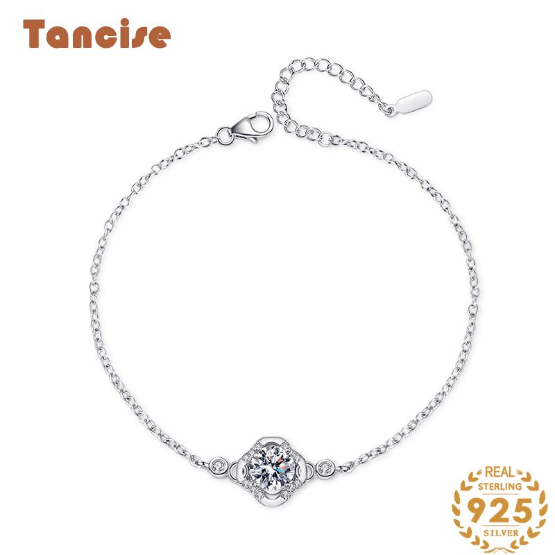 Танциз Стерлингового Серебра 925 Муассанит Циркон Браслет Ювелирные Изделия Геометрические Бисера Цепи Браслеты Мода Изящный Свадебный Подарок для Подруги Женщины