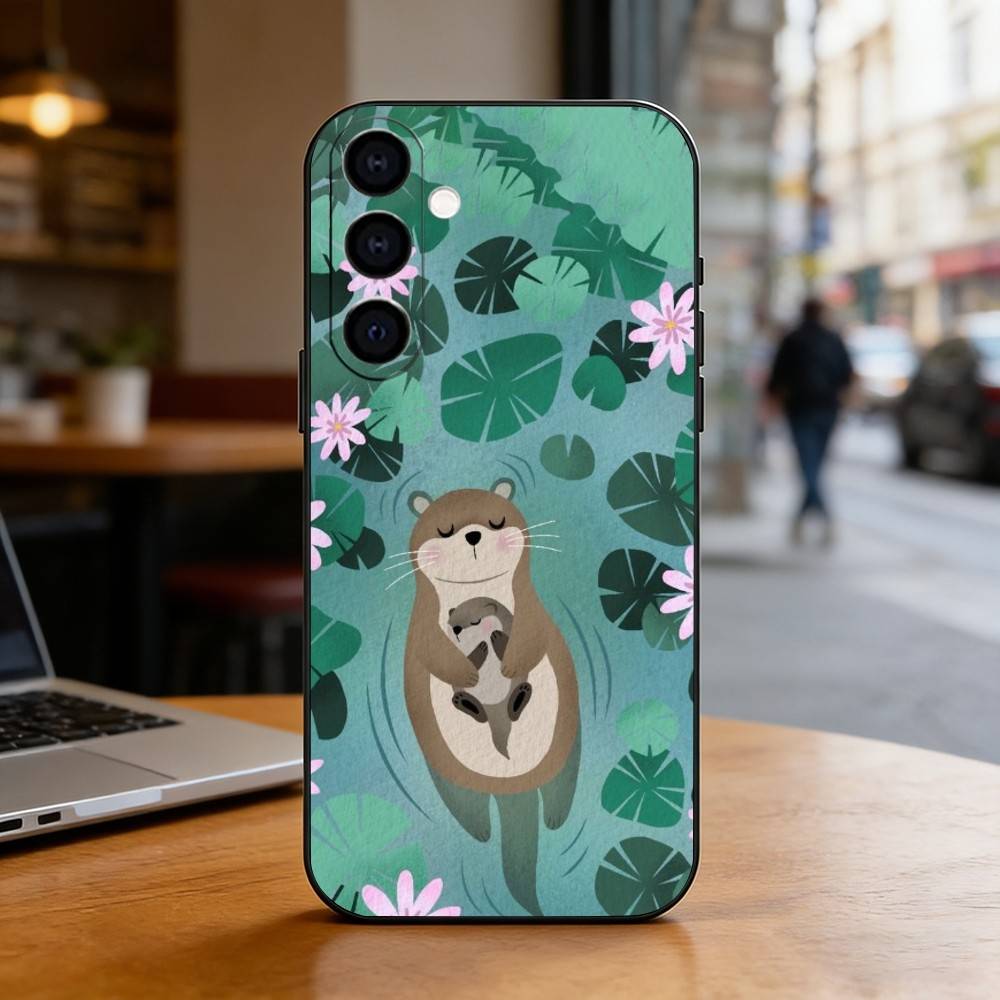 Lazy Otter Phone Case Black Silicone Soft For Samsung Galaxy A73,A72,A71,A70,A53,A52,A51