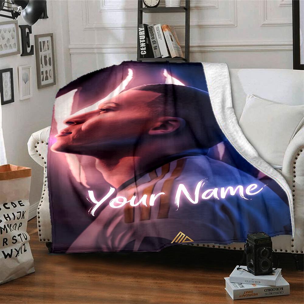 Mbappé Personalized Name Blanket Gift Customizable Blanket Soft Warm Cozy for Livingroom Chair Bed Sofa Four Seasons Multipurpose