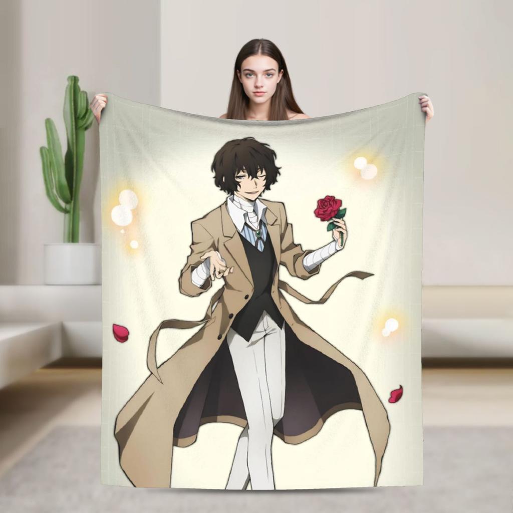 Dazai Bungo Stray Dogs Blanket Flannel Printed Multifunction Super Warm Throw Blanket for Home Travel Quilt