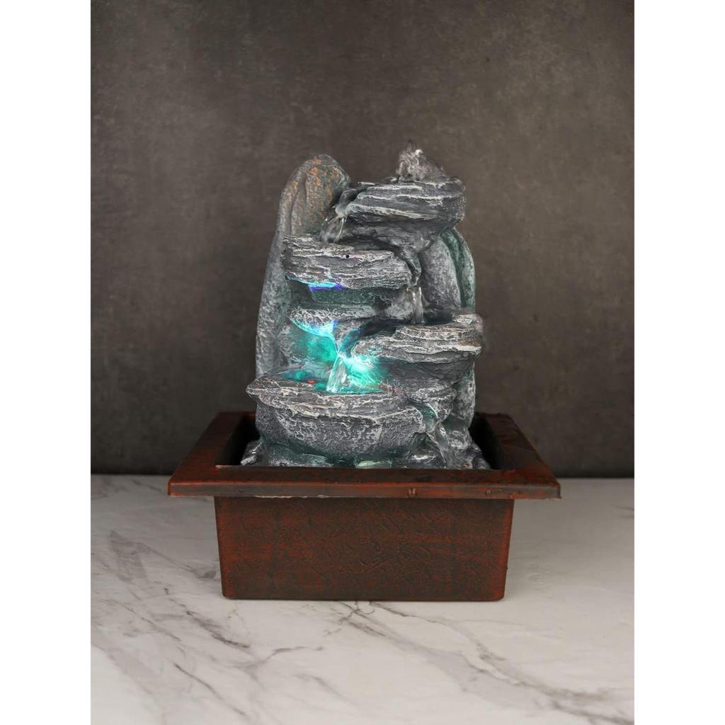 Tabletop Water Fountain, Polyresin Indoor Outdoor Water Fountain with LED Lights for Home Decor, Decoration Showpiece Gifts