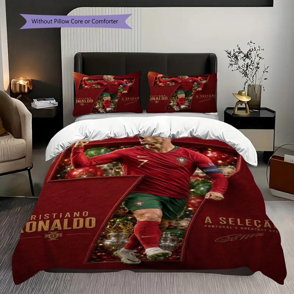 Portugal Football Legend Ronaldo Threepiece Set Without Core 1 Duvet Cover 2 Pillowcase Without Core Christmas Birthday Gift Bedding Set